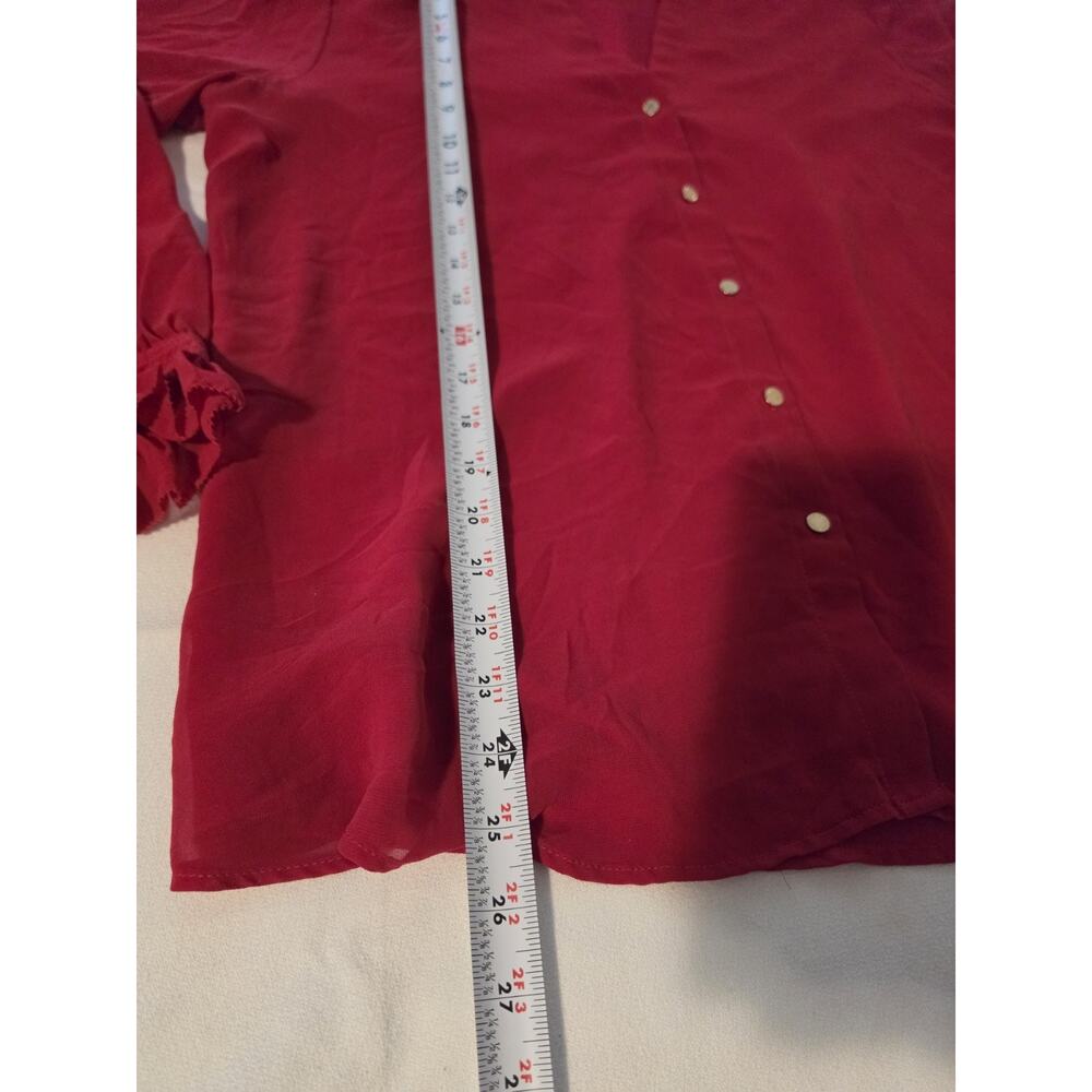 Calvin Klein Red Chiffon Blouse Women Ruffle Collar Gold Button LongSleeve L/XL? - Picture 4 of 6